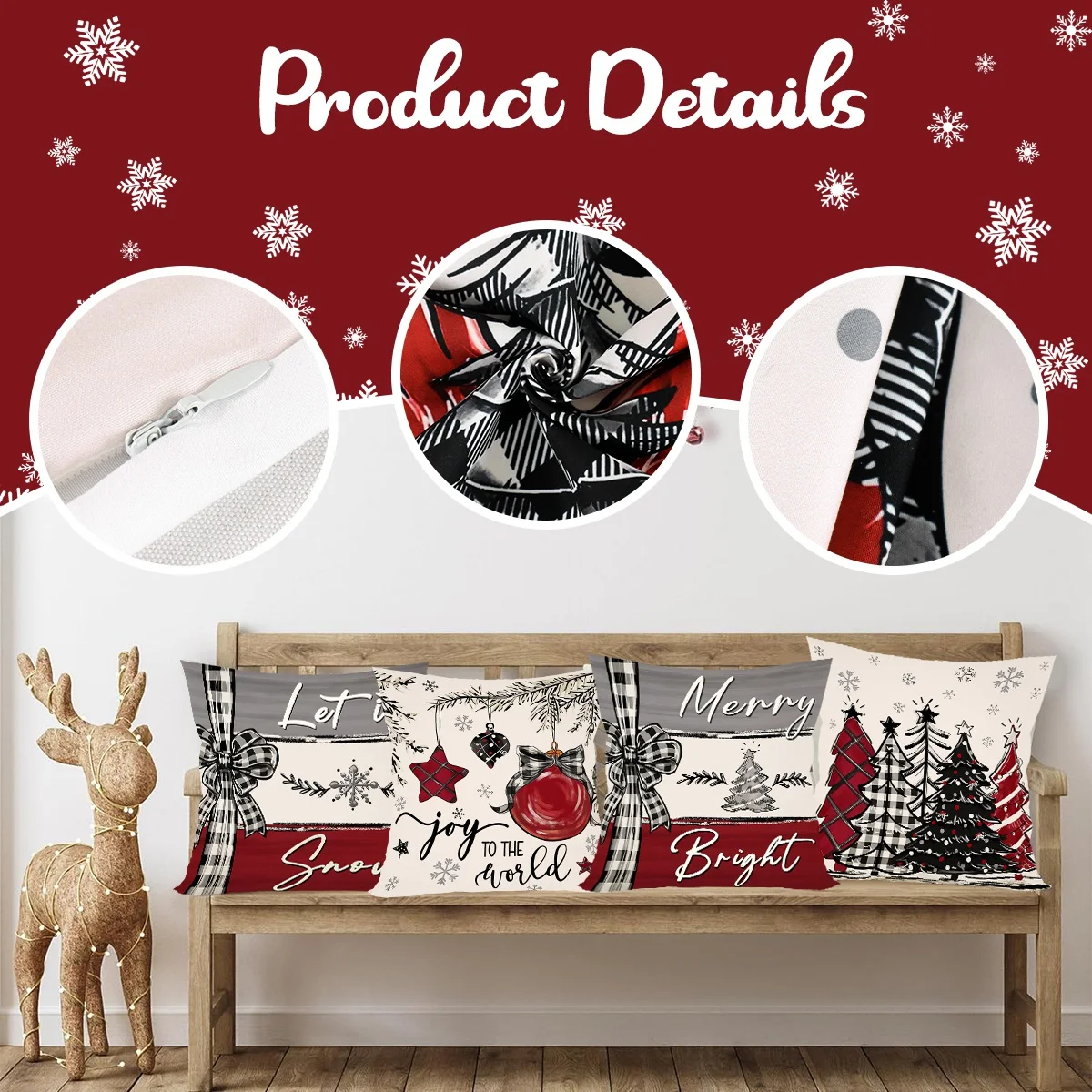 Festive Christmas Decorative Pillow Cover - Holiday Accent Cushion