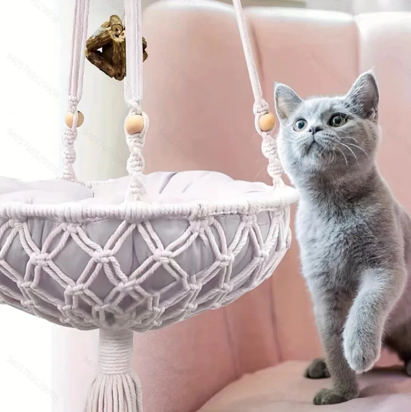 Creative Cat Nest Net Hammock Hand-woven Cotton Rope Half-wraps Kitty Nest Indoor Pet Furniture Products Home Decor Accessories