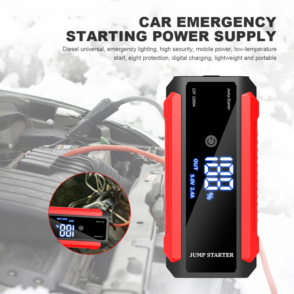 Portable Car Jump Starter LED Flashlight Power Bank 30000mAh Portable  Emergency Booster 1000A Car Battery Booster Charger