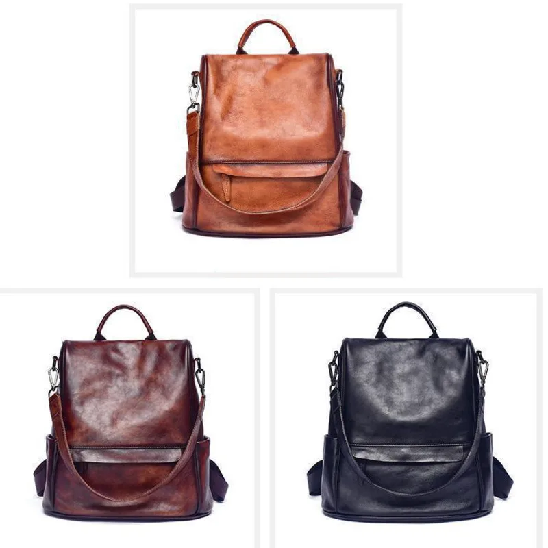 MOTAORA Vintage Large Capacity Women's Backpacks Anti Theft Genuine Leather Backpack Cowhide Woman Travel Luxury Bagpack Women 4