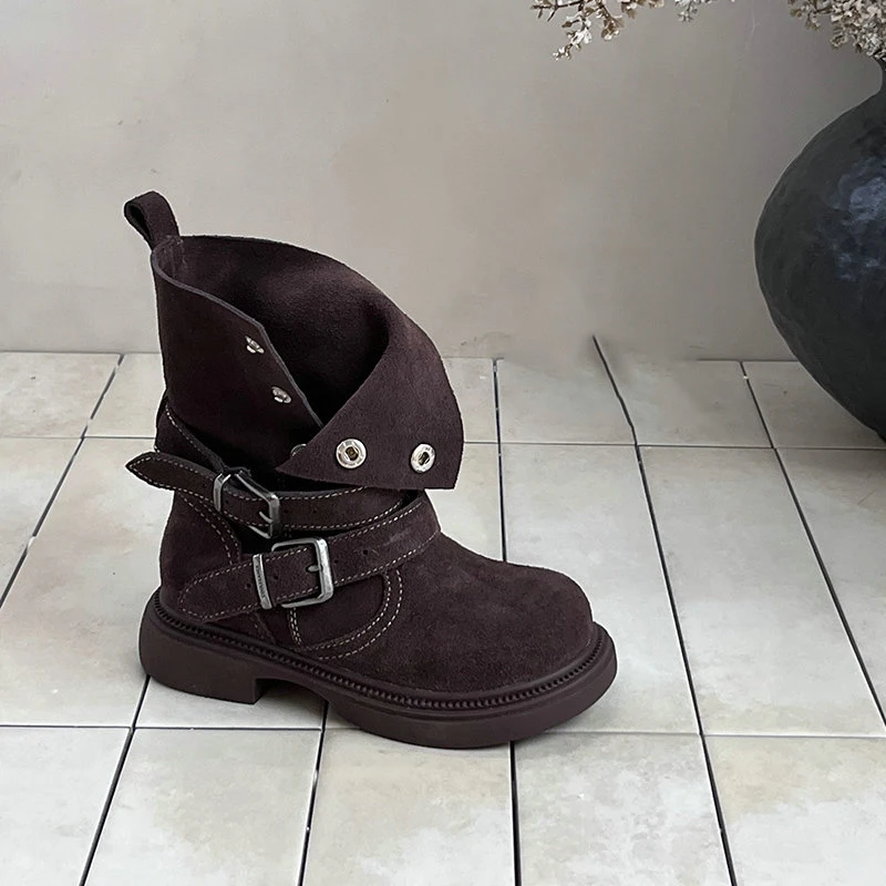 2025 New Children's Autumn Boots Classic Trend Girls Causal Ankle Boots Retro Fashion Kids Simple Leather Short Boots Round-toe