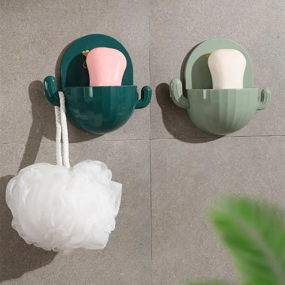

Cactus Shape Soap Dish with Hook ABS Keep Sponge Dry Soap Tray for Bathroom Wall Self-adhesive Storage Rack Holder for Kitchen