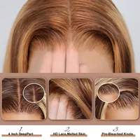 Perruque Lace Front Ombrée en Cheveux Humains, Perruque Frontale 13x4HD, Perruque Droite 4/27, Perruque Ombrée Brun Blond en Cheveux Humains, Densité 200 5