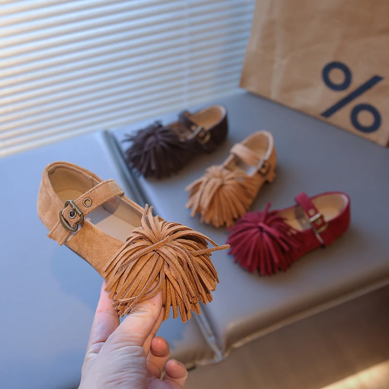 Girls Soft Sole Strappy Shoes with Tassels for Autumn