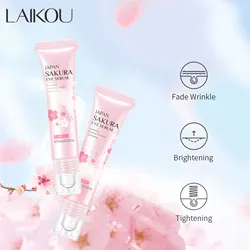 LAIKOU 15ml Sakura Eye Serum Eye Roller Massage Vitamin C Hyaluronic Acid Skin Care Eye Bags Cream Moisturizing Dark Circles