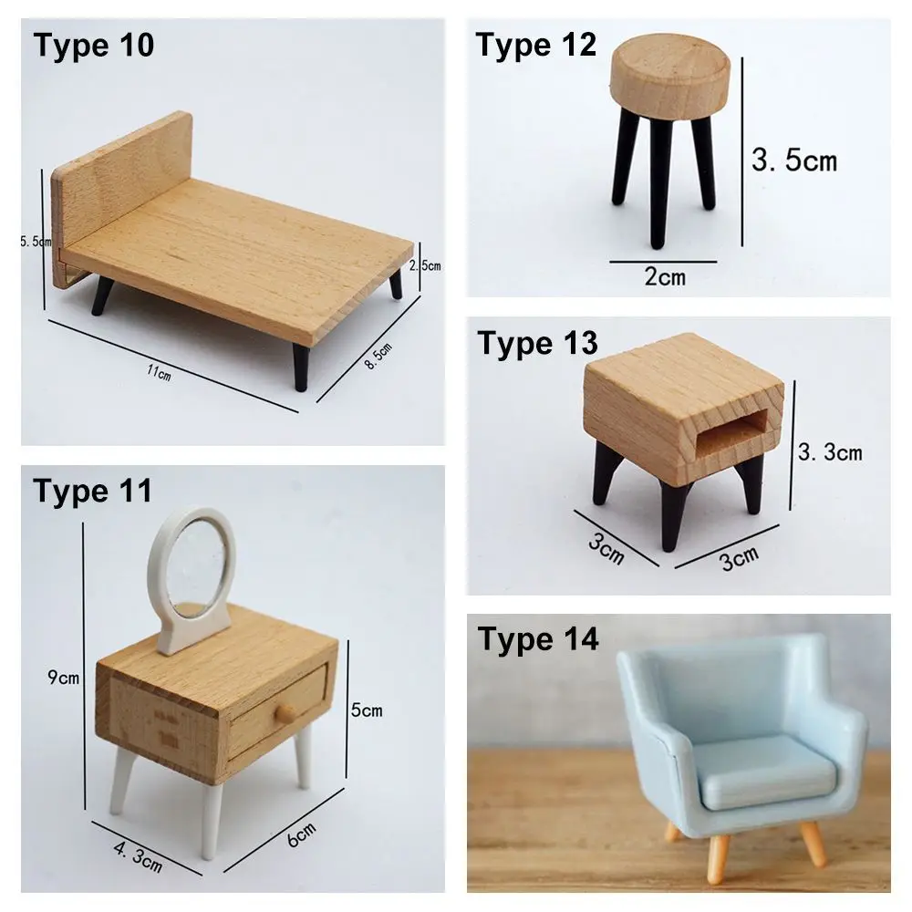 Kids Toy Dolls Accessories Scene Model Mini Furnishing Dollhouse Miniature Furniture TV Cabinet Sofa Bed Wardrobe 6