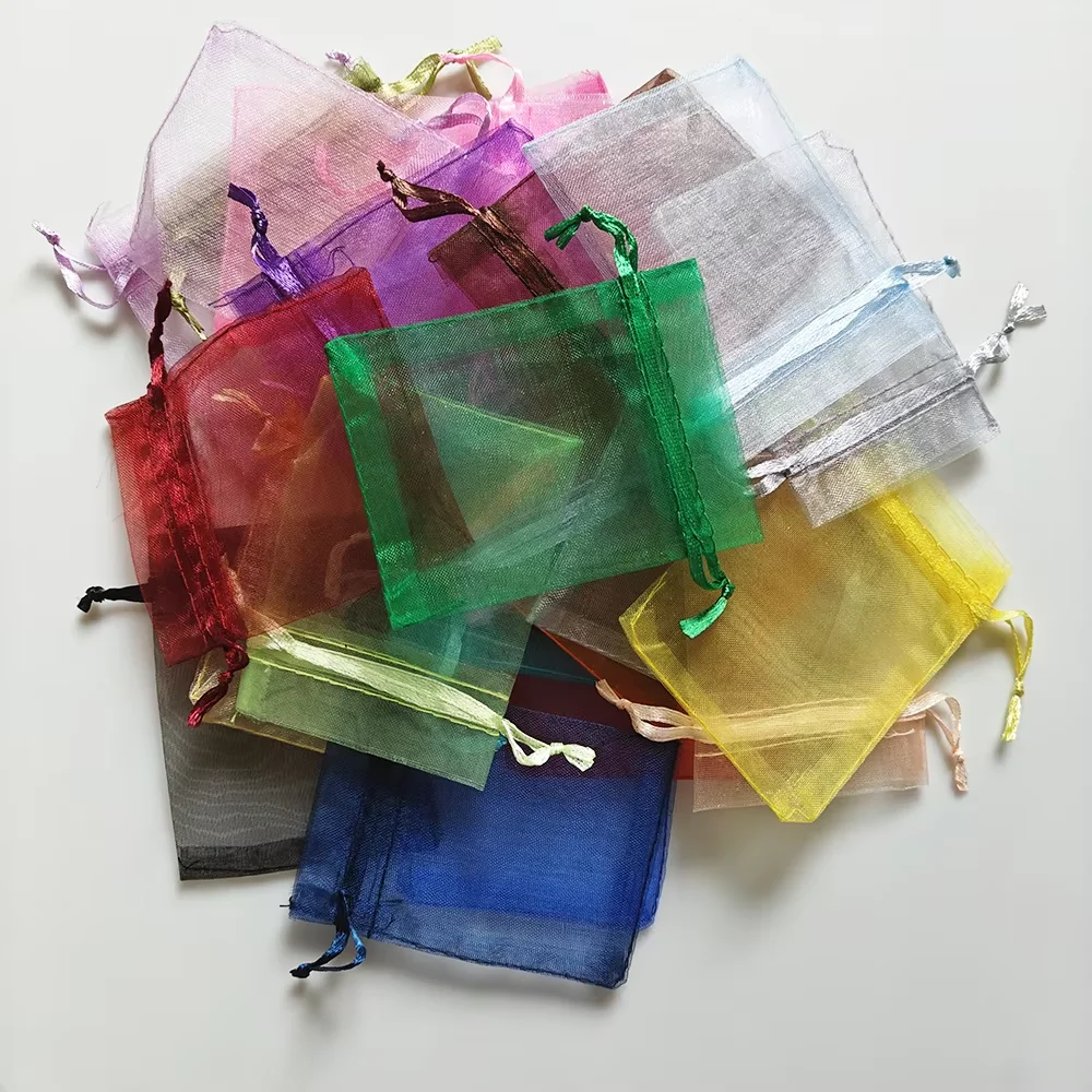 50/100 Stück bunte Organza-Geschenkbeutel 7 x 9 9 x 12, 10 x 15 cm, Hochzeit, Party, Dekoration, ausziehbare Beutel, Geschenkbeutel, Schmuck, Süßigkeiten-Verpackung – Detail 3