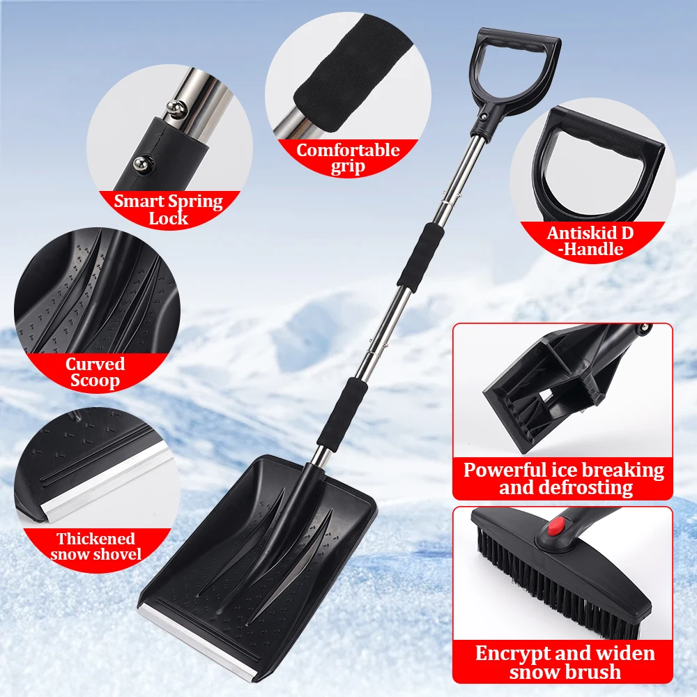 1Set Winter Car Glass Ice Removing Brush Shovel Tools Retractable Car Snow Glass Remover Cleaner Tool Wash Accessories