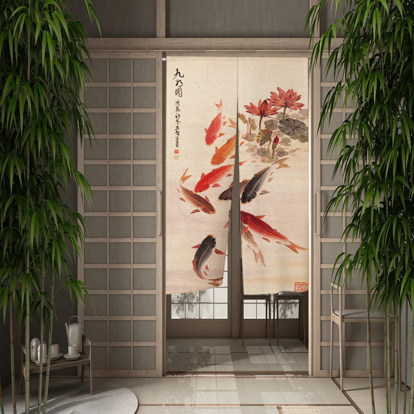 Japanese Koi Fish Door Curtain Fengshui Kitchen Bedroom Doorway Curtain Entrance Hanging Half-Curtain Partition Curtain Drape 5