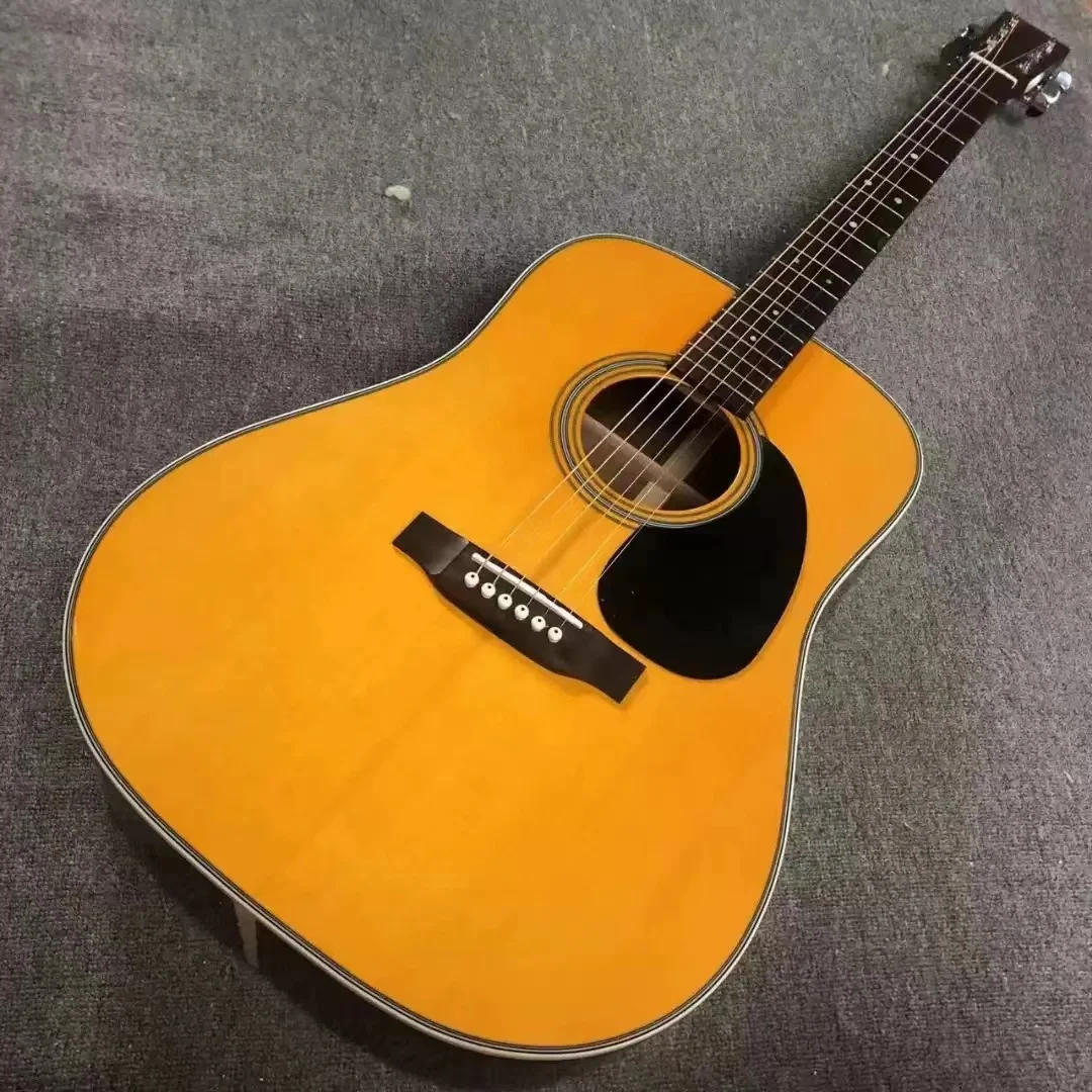 41 Inch D28 Series Solid Wood Polished Surface With Yellow Glossy Paint Surface On Top, Original Acoustic Wood Guitar