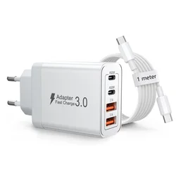 International Multi - Port USB - C/USB - A Wall Charger with Type C Cable, 40W Dual PD Fast Charging Adapter - EU
