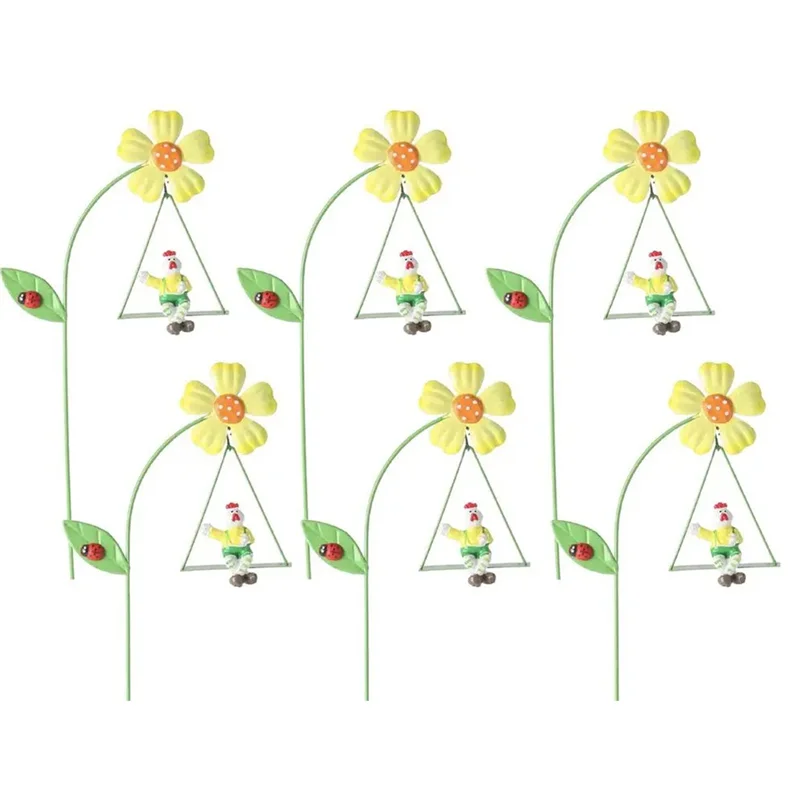 A36T-Iron Garden Flowers 6Pcs Decorative Iron Plant Stakes 10.6 Inch Ornamental Yard Stakes With Cute Animals On Swings