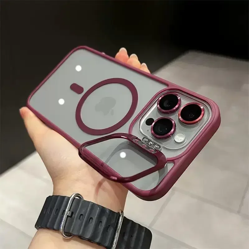 MagSafe Magnetic Lens Protection Phone Case with Transparent Metal Ring Cover