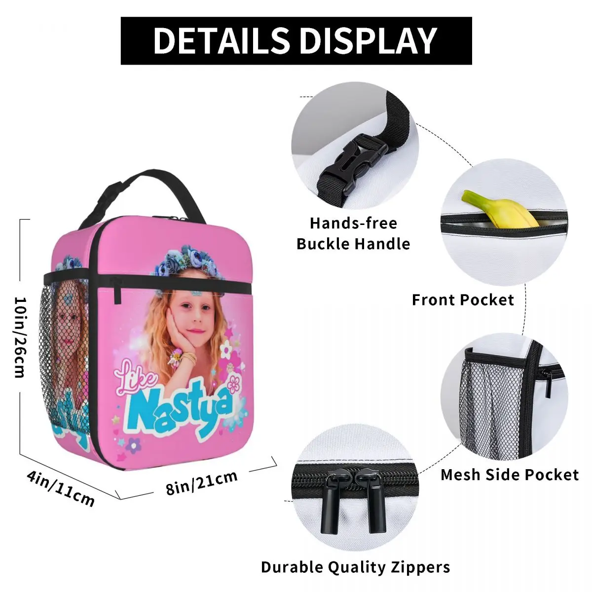 Cute Like Nastya Insulated Lunch Bag Portable Kawaii Cartoon Lunch Container Thermal Bag Tote Box Beach Outdoor Men Women