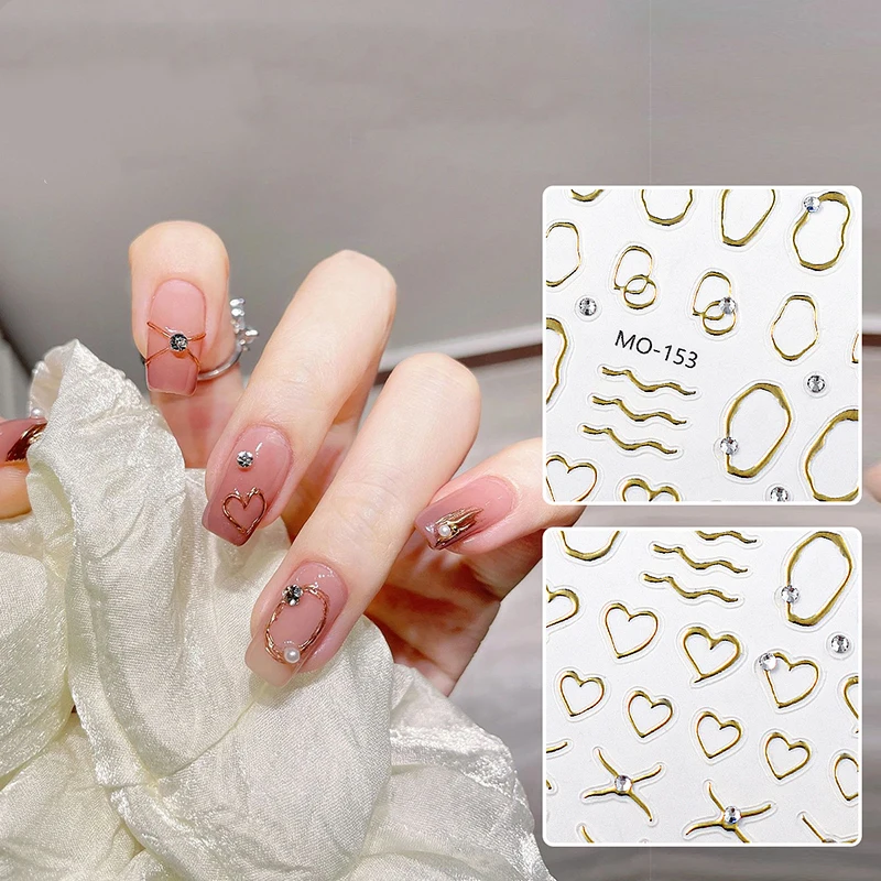 1Pc Abbronzante Vintage Crystal Diamond Gemstone Frame Nail Sticker Hollowed Out Mirror Gold Nail Decoration