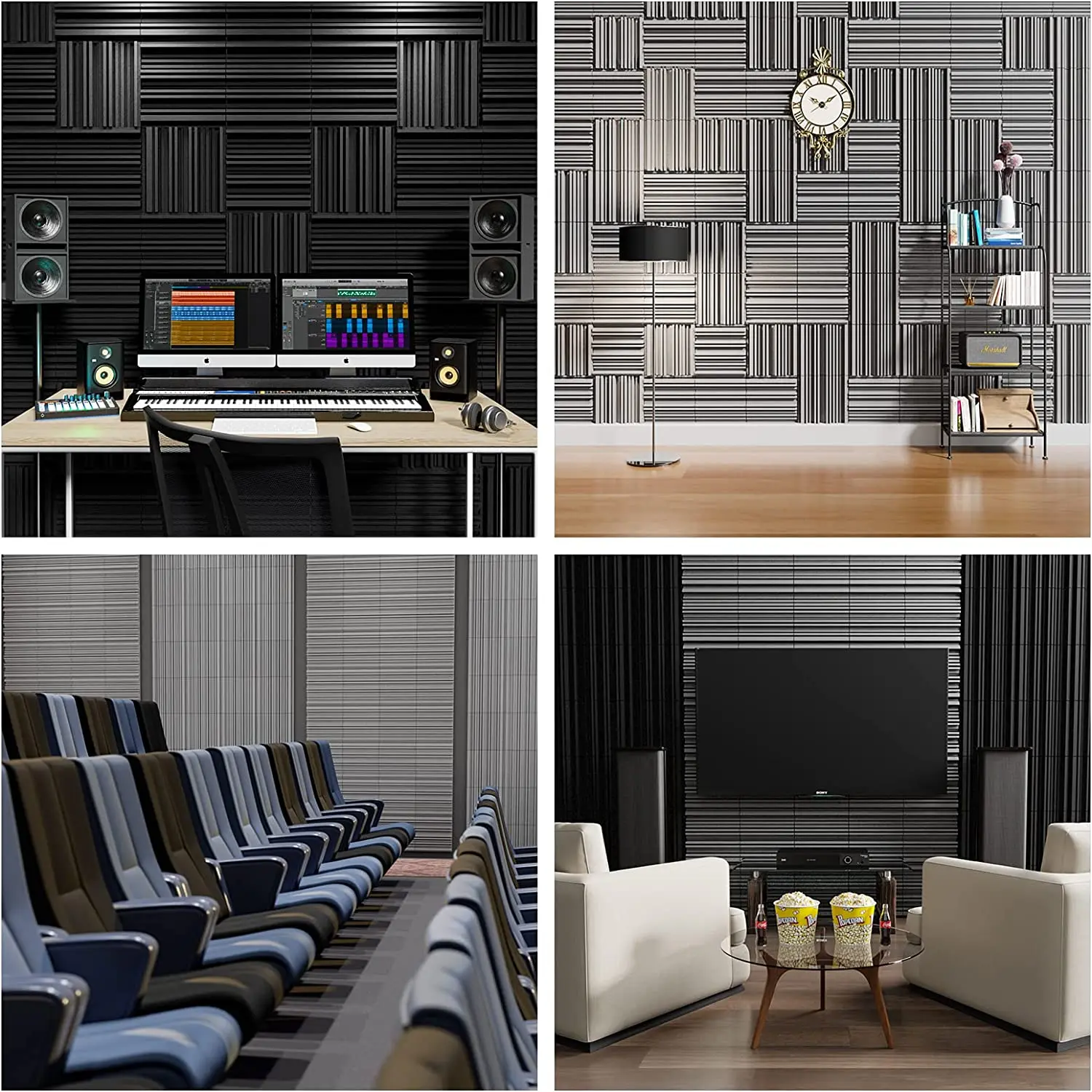 Sound Proof Foam Panels 24pcs, 12 x 12 x 2 inches Sound Absorbing Foam, Acoustic  Foam with Self-Adhesive, Mushroom Padding Tiles for Music Studio Gameroom  Bedroom 