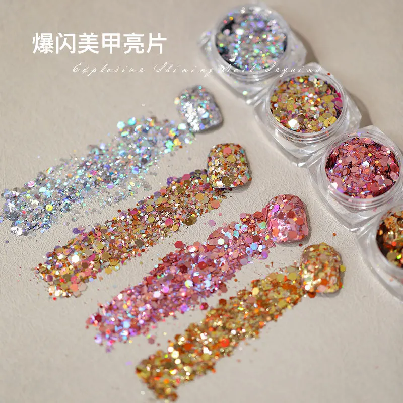 1Pc Holographic Nail Glitter Ultra-Thin Sequins Mixed Sizes Nail 3D Decals Glitter Flakes Powder Polish Decorations