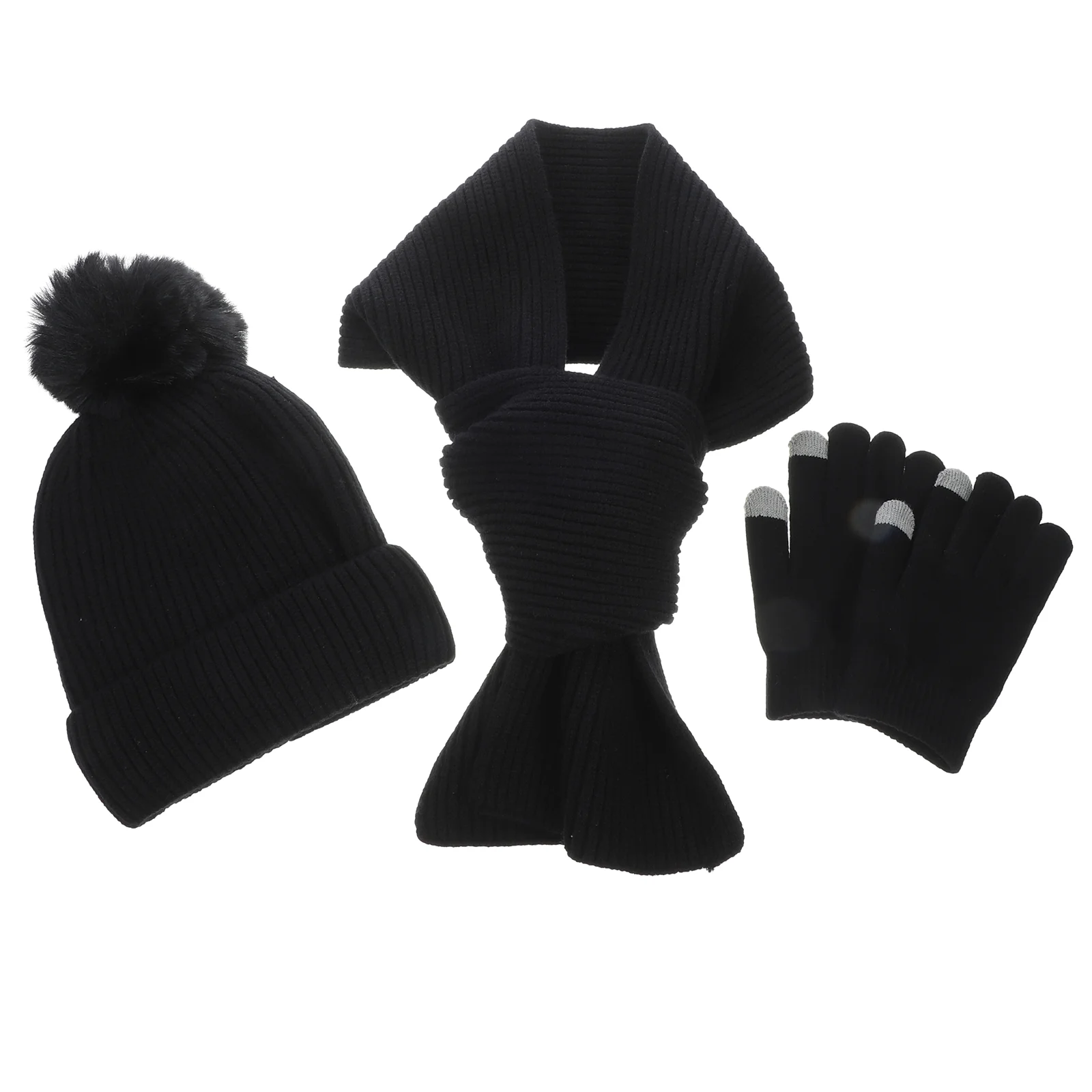 

1 Set Women Hat Gloves Scarf Winter Warm Costume Accessories Touchscreen Gloves Beanie Hat