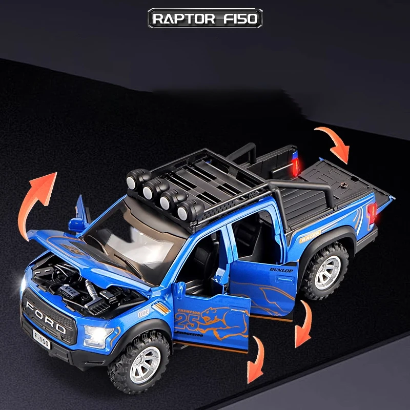 1/32 Raptor F-150 Off-road vehicle Alloy Truck SUV Car Diecast Model Metal Toy Pull Back Collection removable Sound Light gifts 4