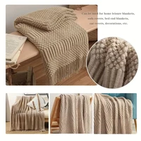 Khaki Gift Knitted Blanket with Tassels Chunky Vintage Luxury Farmhouse Throw Bedspread Oversized Blanket Cover Manta Para Sofá 4