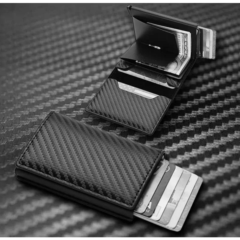 Top Quality Wallets Men Mini Purse Male Vintage PU Carbon Fiber Rfid Card Holder Small Smart Wallet Pocket Minimalist Wallet