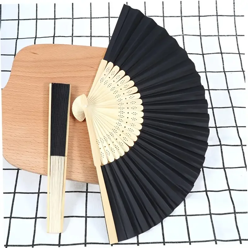 1pcVintage Black Bamboo Folding Fan - Handmade Vintage Chinese Style, Lightweight and Durable, Perfect Gift for Ladies and Girls
