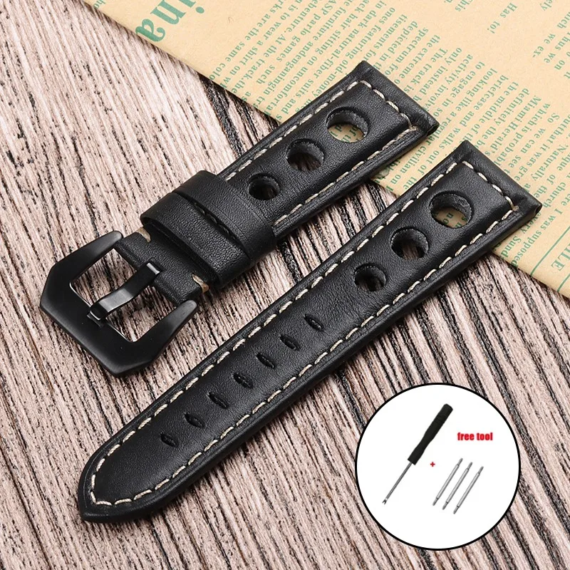Vintage-Style Breathable Leather Watch Band - Premium Cowhide, Waterproof Wristbelt