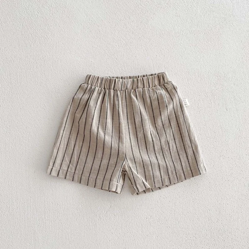 Baby clothes 0-5-year-old baby retro striped short sleeved sports set 2024 summer children\'s lapel shirt loosecasualtwo-pieceset