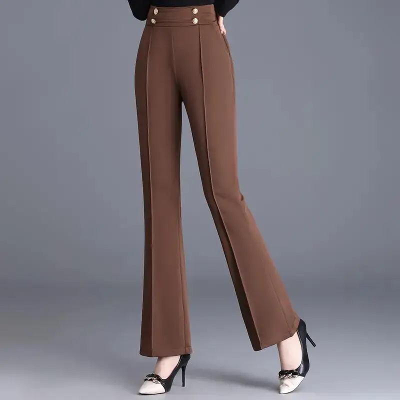 2023 Autumn and Winter Women's High Waist Patchwork Button Pockets Slim Solid Color Fashion Casual Elegant Commuter Horn Pants