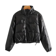 

Xfhh Women 2020 Fashion Faux Leather Padded Jacket Thick Warm Parka Coat Vintage Long Sleeve Female Outerwear Chic Tops