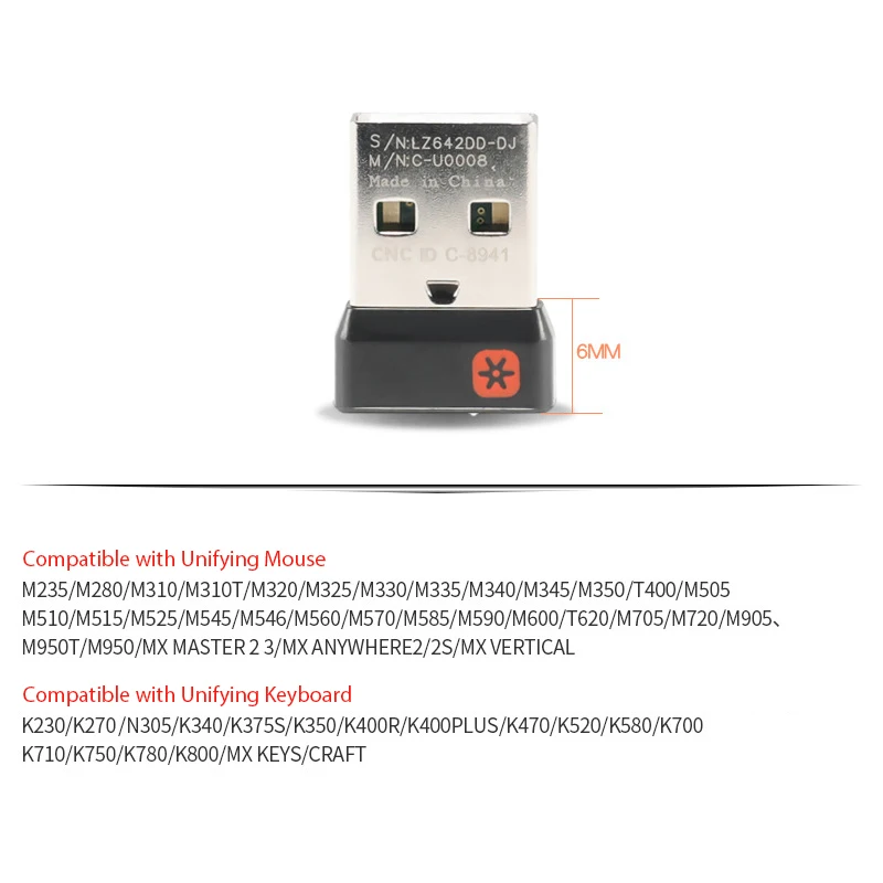 1PC Klucz Sprzętowy Bezprzewodowy Odbiornik Unifying USB Adapter.