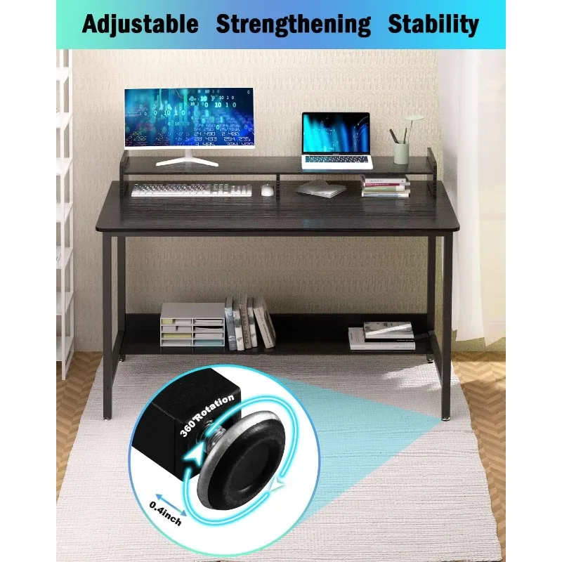 Computer Desk with Shelves, 43 Inch Gaming Writing Desk, Study PC Table Workstation with Storage for Home Office, Living 6