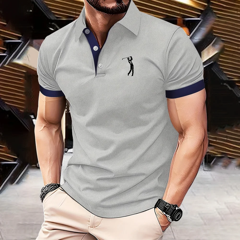 Polo da uomo con stampa a righe e lettere 3D, stile business casual, con risvolto, maniche corte, vestibilità ampia, traspirante, ideale per l'estate e il golf. - immagine 6