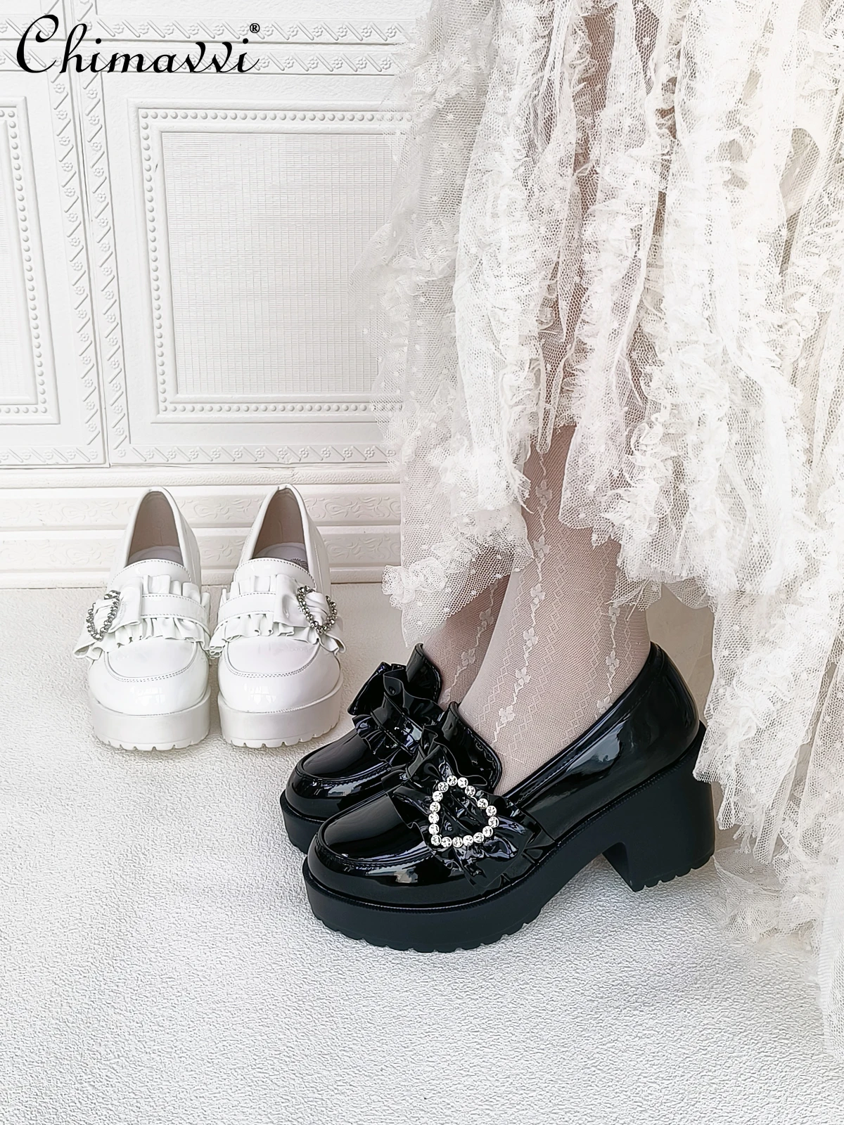 Mine Chunky Heel Sweet College Style Uniform Leather Shoes