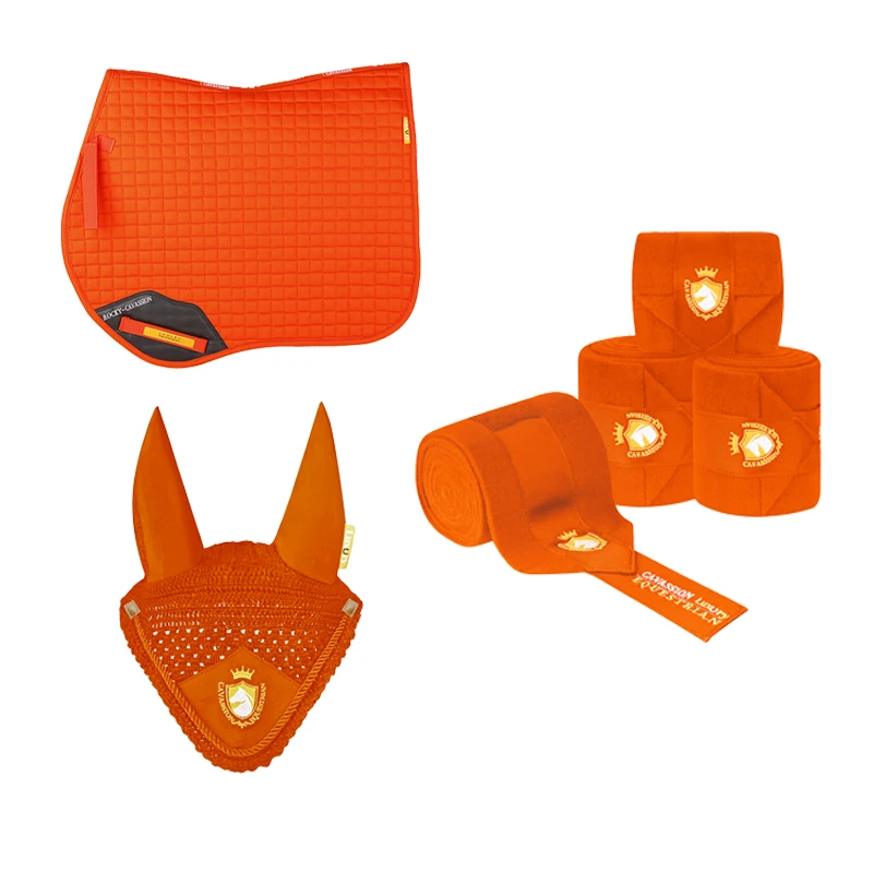 Three Equestrian Equipments For Horse Ear Cover Saddle Pad And Bandage Four Color Choice Orange Wine Red Navy And White