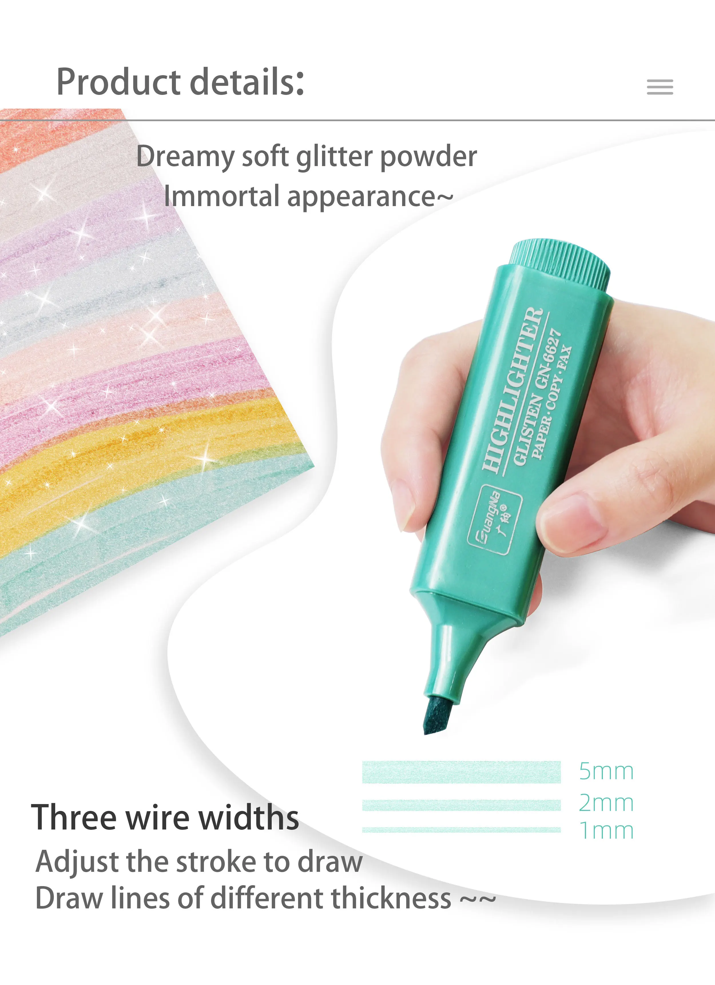 8 Farben/Set Metallic-Textmarker-Set – Sortiment mit 8 dezenten Glitzer-Textmarker-Marker für Notizen und Journaling-Zubehör – Detail 2