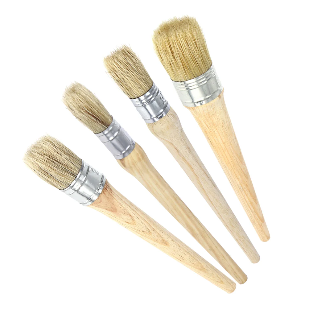 

4Pcs Professional Wax Brush Painting Waxing Clear Wax Brush for Furniture Stencils Home Decor Wood Large with Natural Bristles