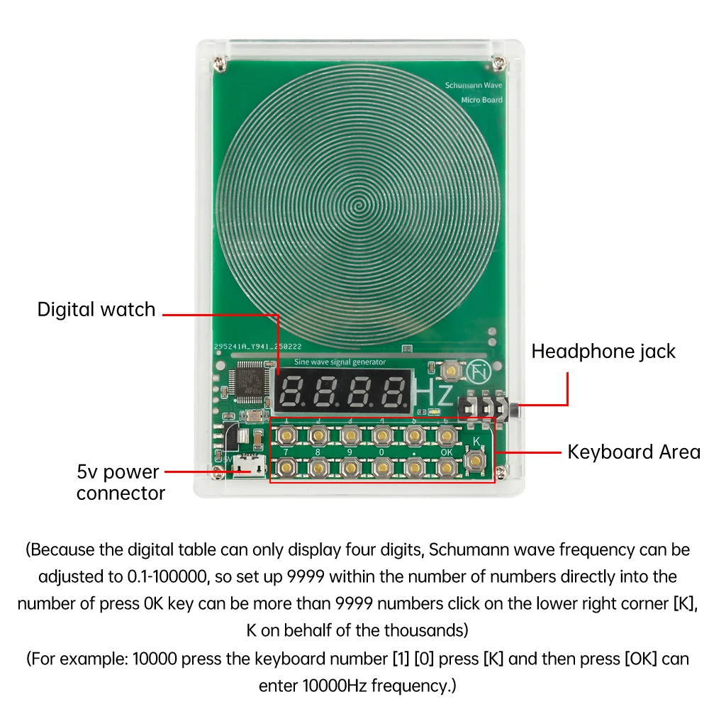 DC 5V 0.01Hz ~ 100000Hz Frequenza regolabile 7.83HZ Generatore di onde Schumann Generatore di segnale sinusoidale Interfaccia Micro USB - immagine 2