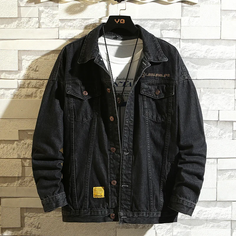 Teenagers Embroidery Denim Jacket Men's Autumn Korean Style Student Loose Spring Autumn Denim Jacket Handsome Upper Clothes