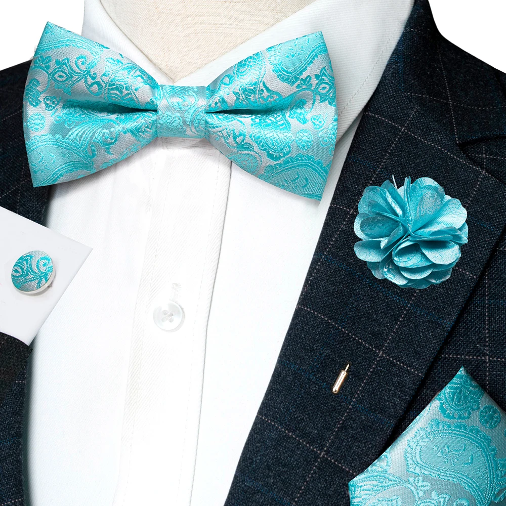 Champagne Silk Jacquard Paisley Bow Tie Set - Pre-tied Bowtie Brooch Hanky  Cufflinks for Weddings  Business