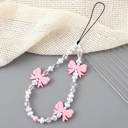 Fresh Bow Anti - Drop Plush Beaded Phone Lanyard and Wrist Strap (1)