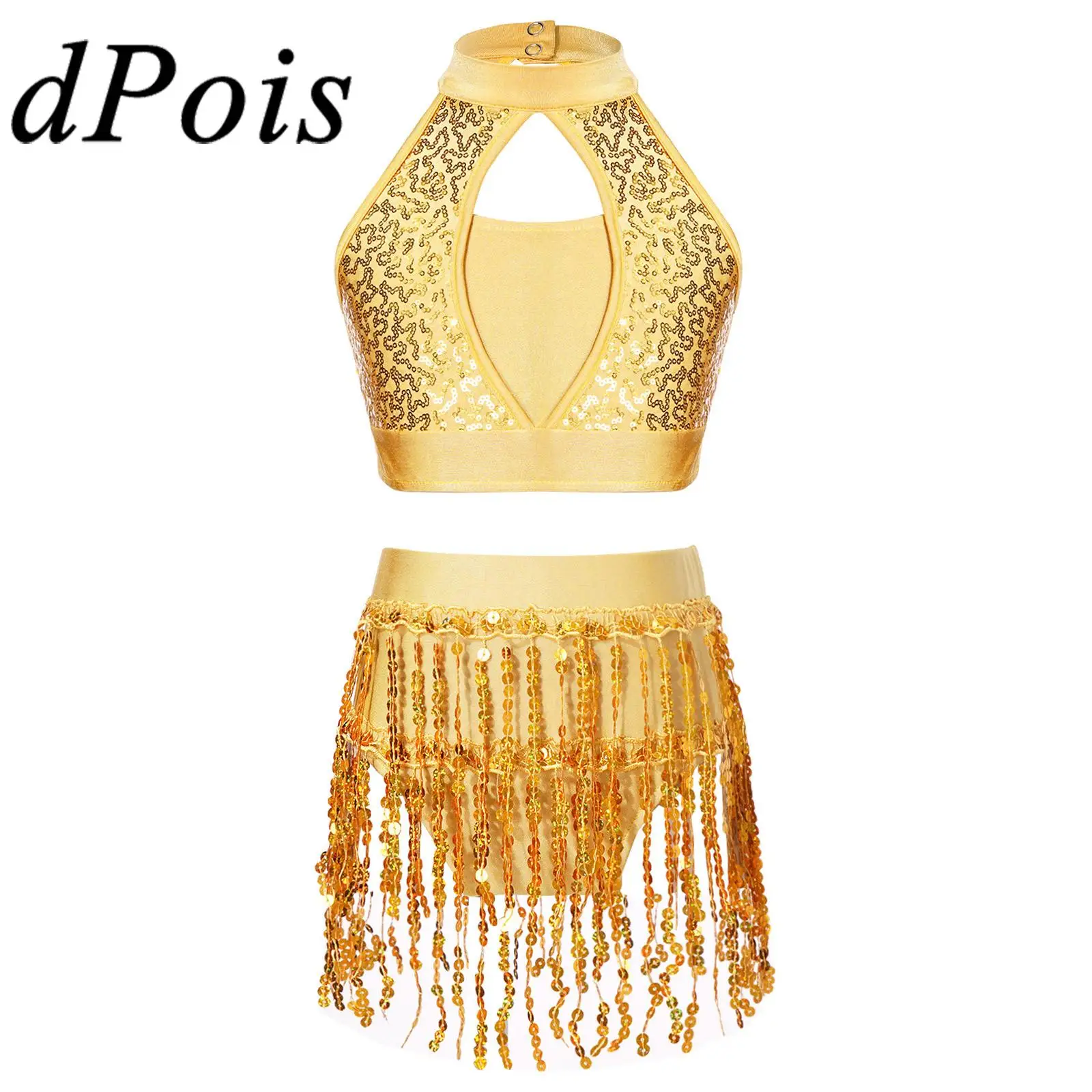 

Children Tassels Jazz Latin Dance Costumes Kids Girls Sequins Outfit Two Piece Set For Rumba Chacha Samba Performance Dancewear