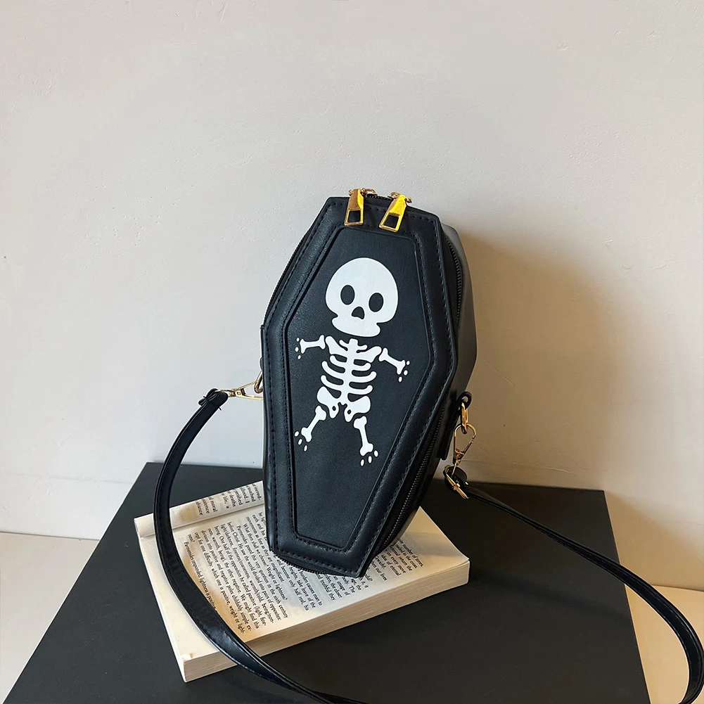 Gothic PU Leather Crossbody Bag for Women Skull Print