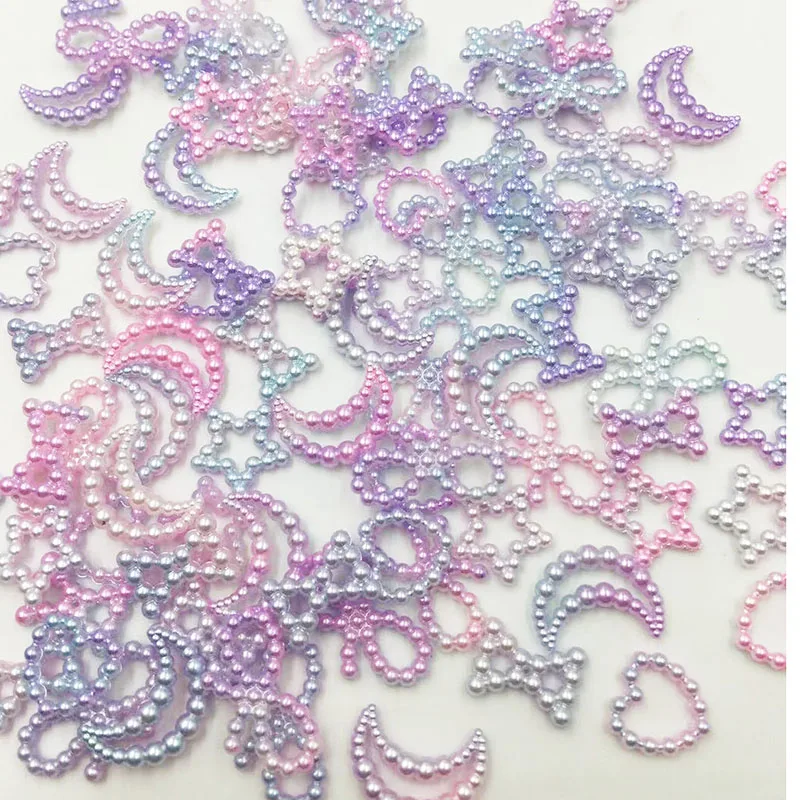 50pcs Purple ABS Resin Half Round flower Bow Alien Pearls For Art Flatback Non Hotfix Rhinestones Pearl Shoes Beads DIY Phone