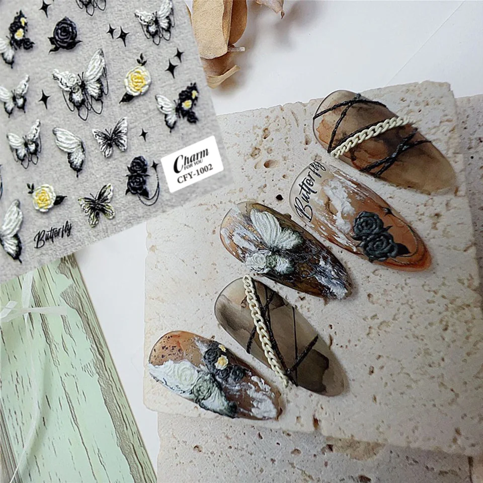 

New Little Fresh Nail Enhancement DIY Embossed 5D Vintage Graffiti Decoration Pattern Sticker