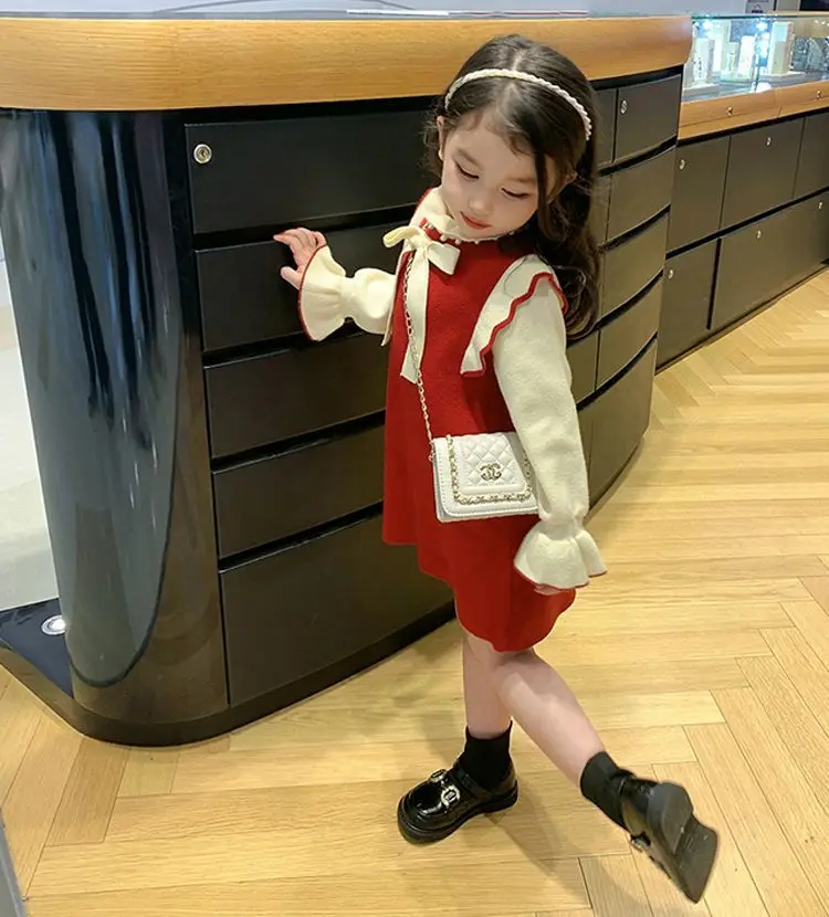 Herbst Winter neue koreanische kawaii süße Mädchen Kleid Mode Harajuku süße Kinder Strickkleid Langarm feste Kinder kleidung – Detail 11