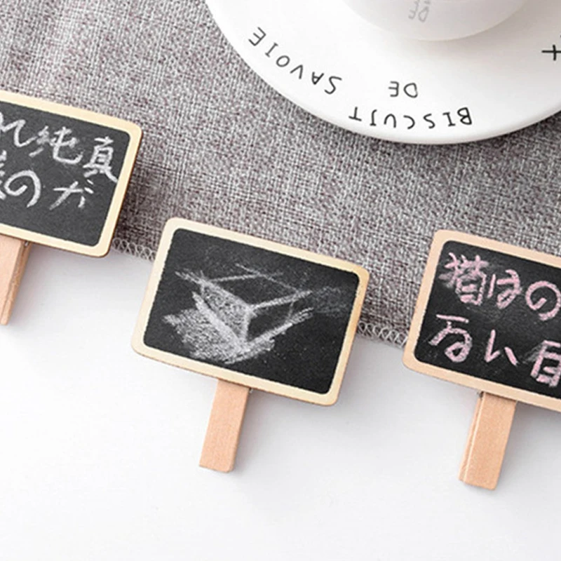 Square Blackboard Clips Wooden Message Board Mini Writing Board Noticeboard 6.8*4.8cm