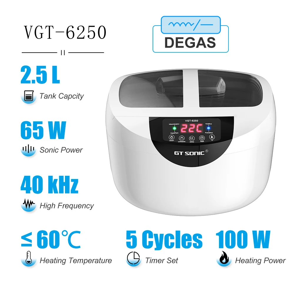 Digital Ultrasonic Cleaner Bath 2500ML for Home Kitchen Wash Fruits Glasses Denture Tableware Jewelry Watch 1