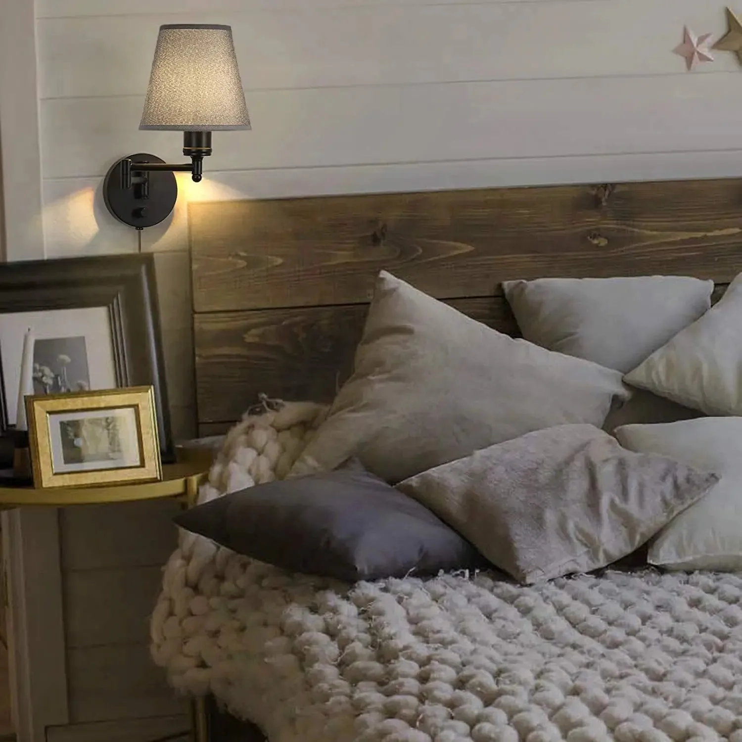 FROIDEXG Lámpara De Pared Ajustable Con Enchufe Y Pantalla De Tela