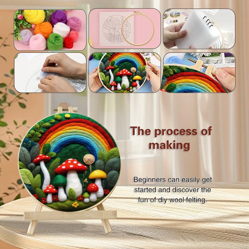 Mushroom Wool Felting Painting Kit Needles Tool Felting Needles Tool Foam Felt Cloth Embroidery Frame Diy Gift